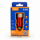 Carregador Veicular Turbo Com 02 Portas Usb 3.4a Gl01
