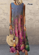 vestido longo floral de pescoço redondo em casa - Treslo Shop