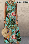 vestido longo floral de pescoço redondo em casa - Treslo Shop