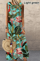 vestido longo floral de pescoço redondo em casa - Treslo Shop