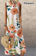 vestido longo floral de pescoço redondo em casa - Treslo Shop