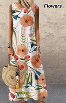 vestido longo floral de pescoço redondo em casa - Treslo Shop