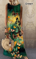 vestido longo floral de pescoço redondo em casa - Treslo Shop