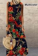 vestido longo floral de pescoço redondo em casa - Treslo Shop