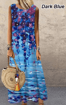vestido longo floral de pescoço redondo em casa - Treslo Shop