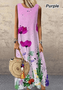 vestido longo floral de pescoço redondo em casa - Treslo Shop