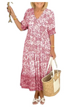 vestido boemio com decote em V -adicione um toque de cor ao seuguarda-roupa - Treslo Shop