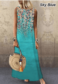 vestido longo floral de pescoço redondo em casa - Treslo Shop
