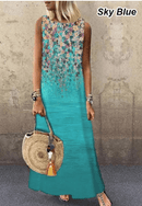 vestido longo floral de pescoço redondo em casa - Treslo Shop